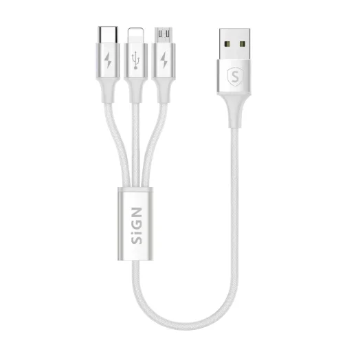 SiGN 3-in-1 Cable 0,25m, Lightning, USB-C, Micro-USB 5V, 3A