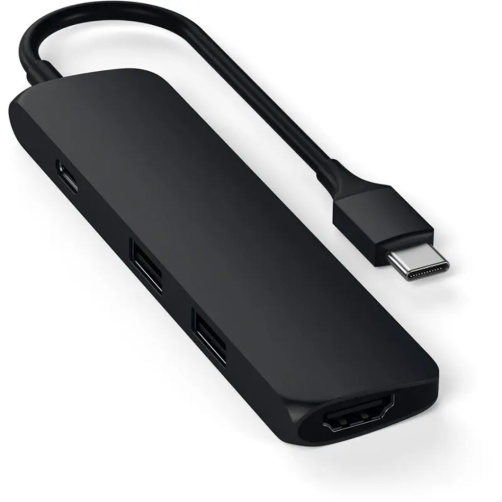 Satechi Slim USB-C MultiPort-adapter med 4K HDMI-videooutput og 2 USB 3.0-porte - Sort